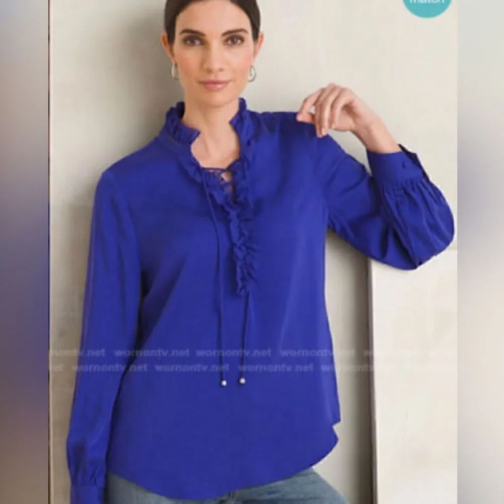 Chicos purple ruffled front wide sleeve top. Size 8/10